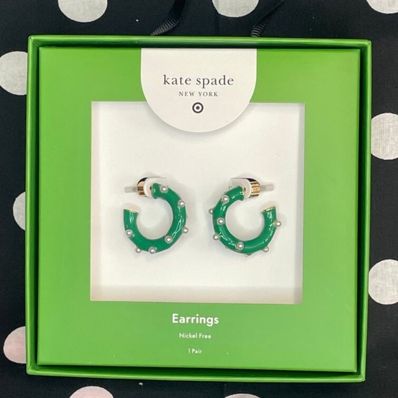 Kate Spade Target NWT Pearl Polka Dot Earrings Green - Picture 4 of 4